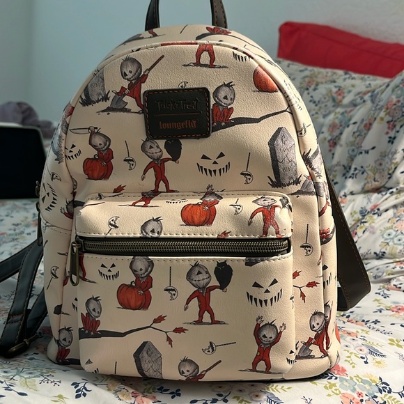 Loungefly Cream and Gray Backpack with Halloween Print - Picture 1 of 5